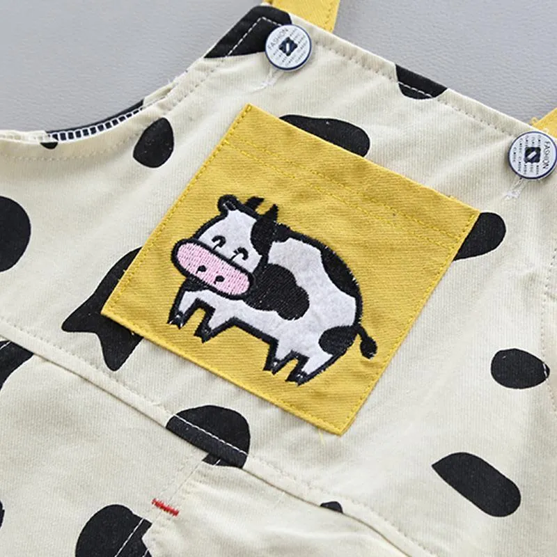 2pcs Fashion Cow Print T-shirt and Jumpsuits
