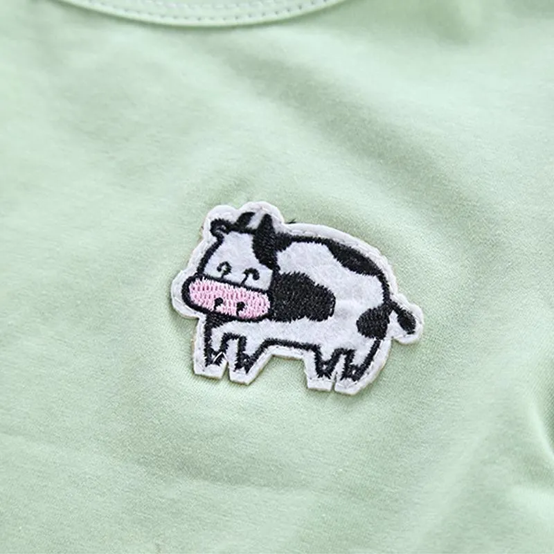 2pcs Fashion Cow Print T-shirt and Jumpsuits