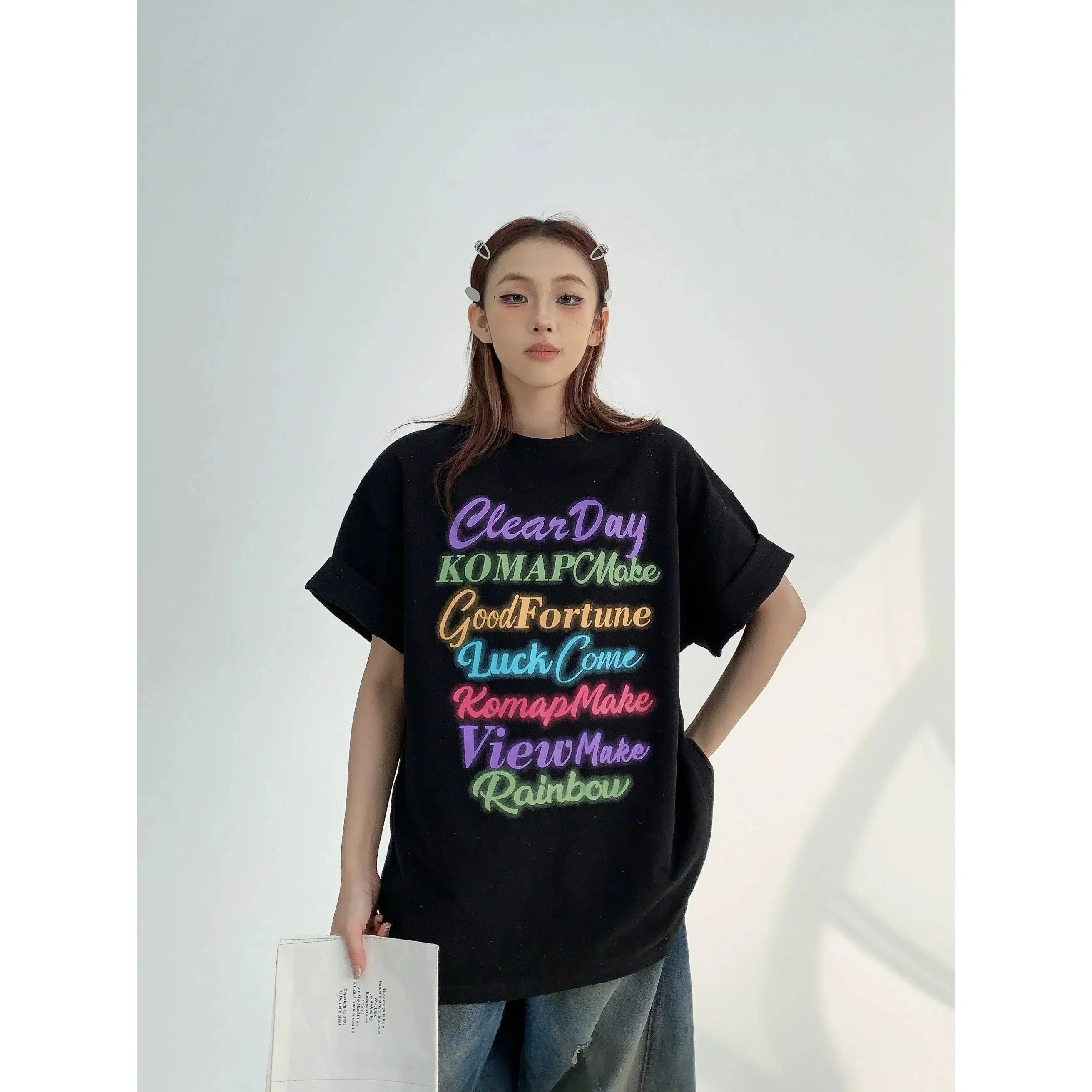 Colored Text Graphic Print T-Shirt