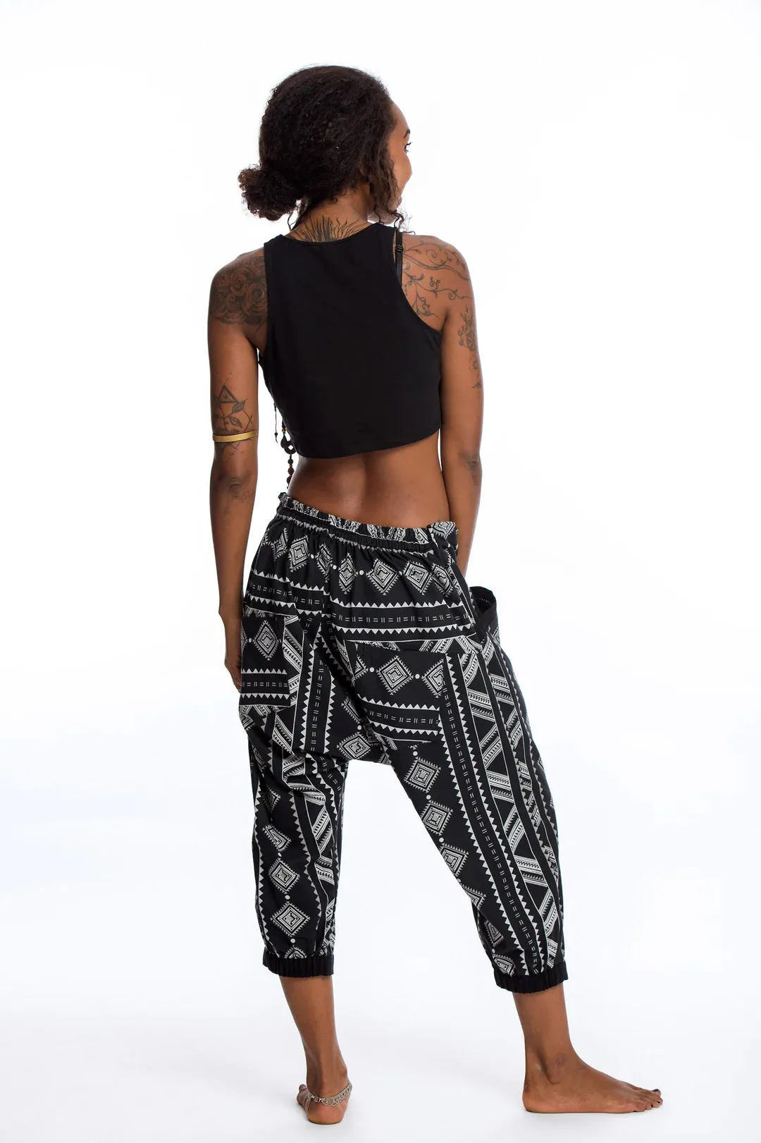Diamonds Harem Pant with Faux Buttons in Black, Thailand