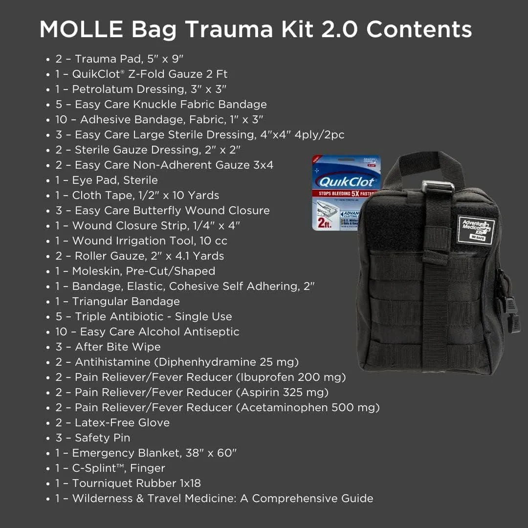 Emergency Tactical Trauma Bag - Molle Bag Trauma Kit 2.0 by Adventure Medical - Black - For 1 Person/1 Use