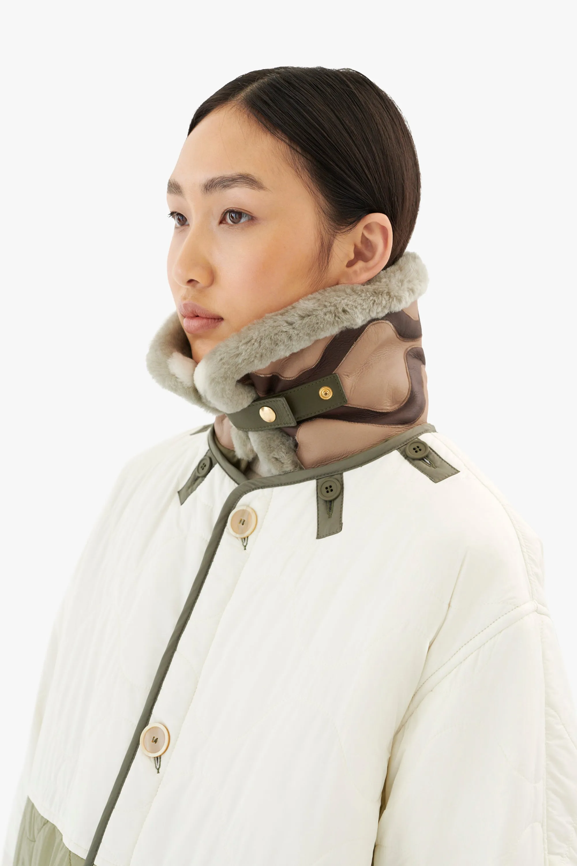 Intarsia Aviator Collar - Pale Jade / Taupe