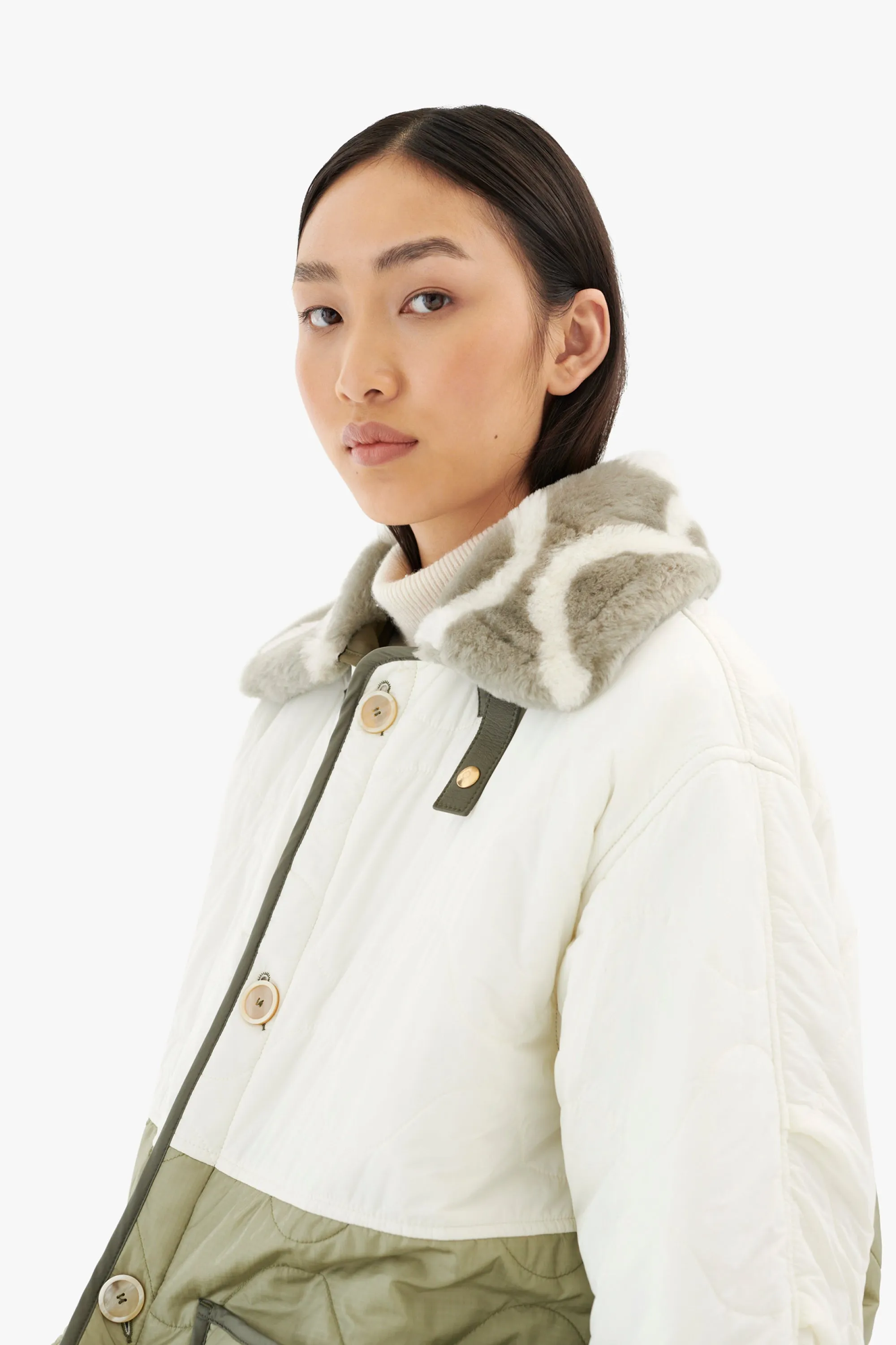 Intarsia Aviator Collar - Pale Jade / Taupe