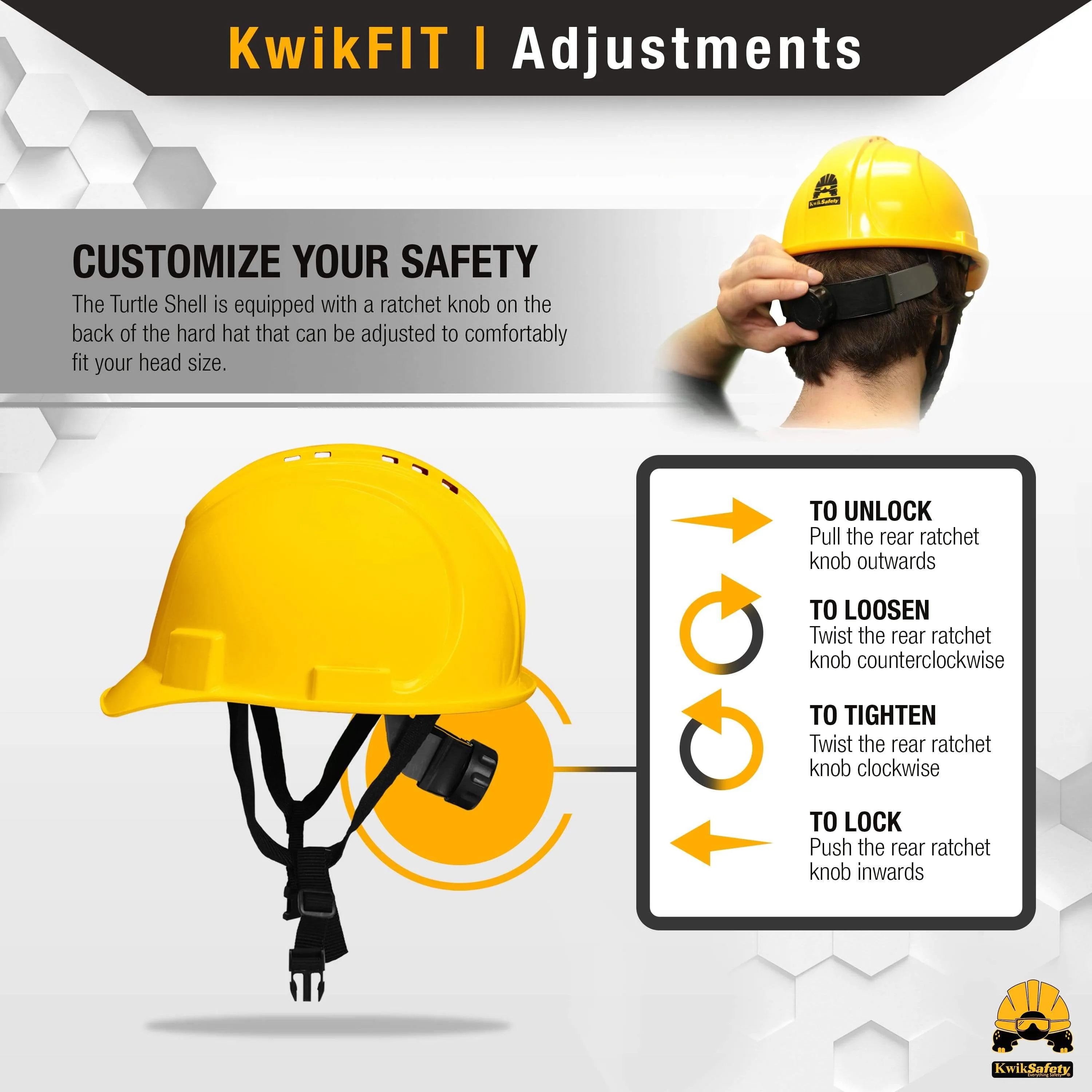 KwikSafety YELLOW TURTLE SHELL Hard Hat (10 COOLING VENTS) Type 1 Class C ANSI Tested OSHA Compliant Standard Cap Style PPE - Model No.: KS1601